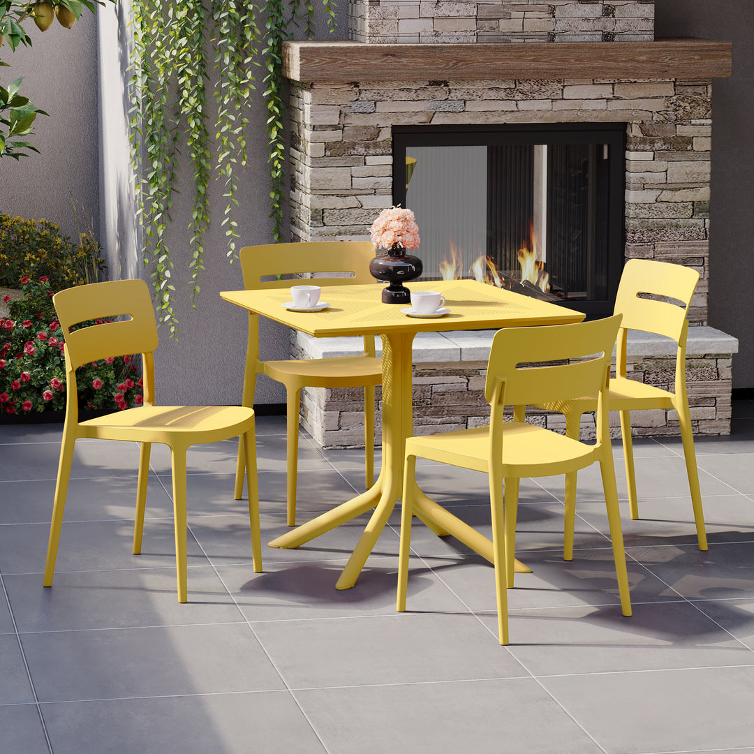Playa Modern 5-Piece Resin Patio Dining Table Set with Stackable Patio Dining Chairs
