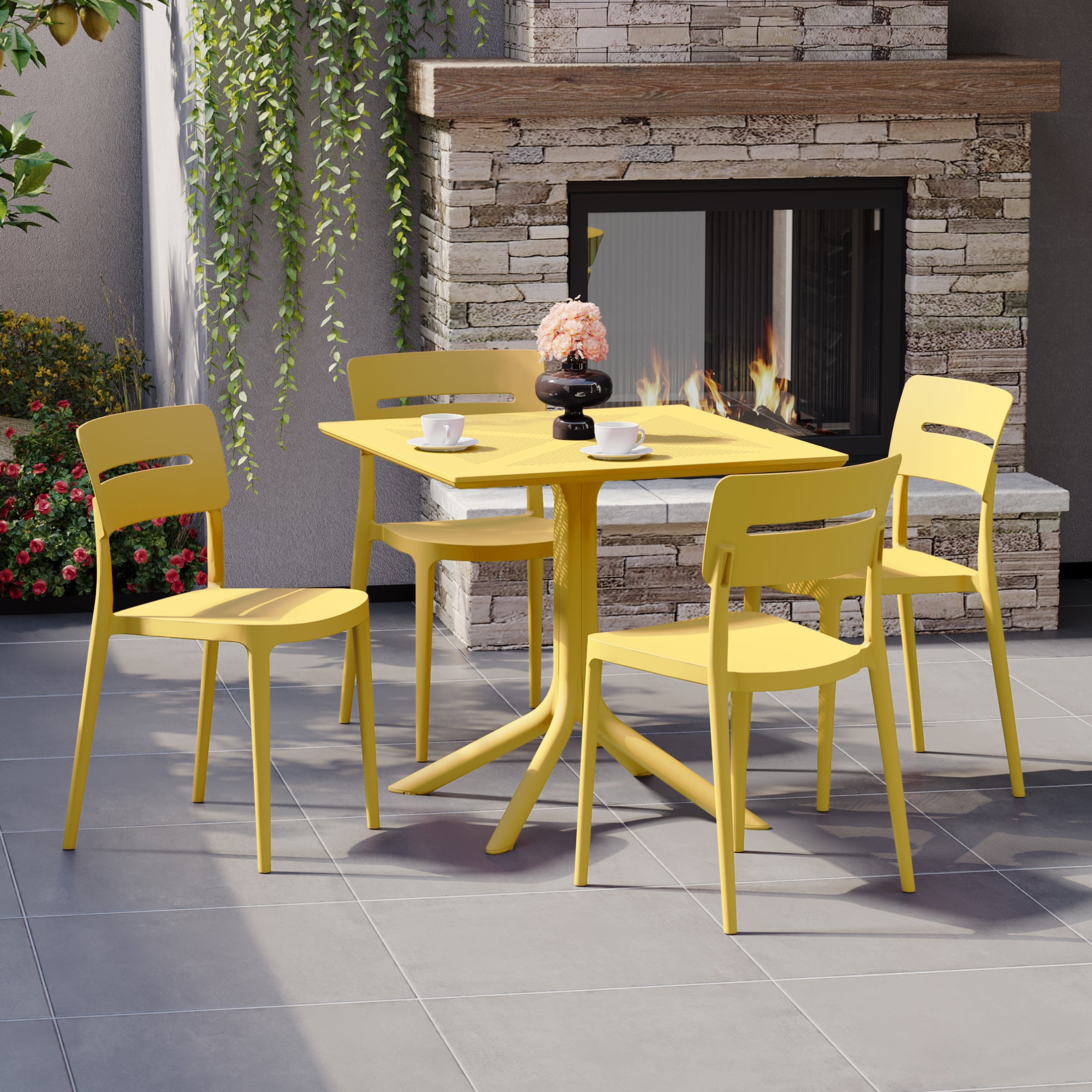 Playa Modern 5-Piece Resin Patio Dining Table Set with Stackable Patio Dining Chairs