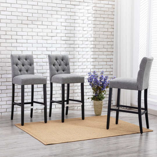 Hayes 29" Linen Fabric Tufted Bar Stool (Set of 3), Black