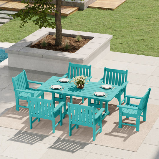 Malibu 7-Piece HDPE Outdoor Dining Patio Table and Chairs Set