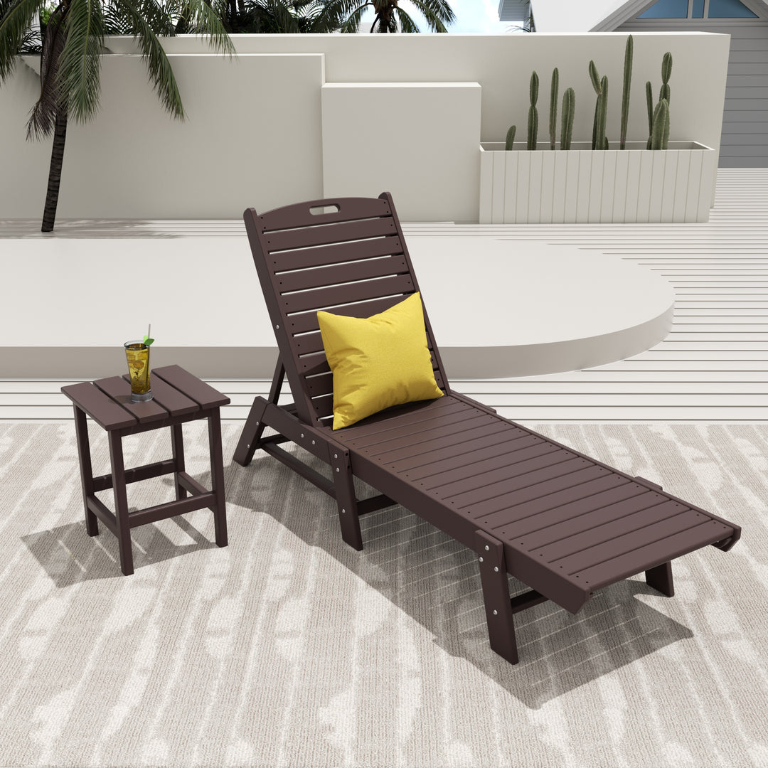 Malibu 2-Piece Poly Reclining Outdoor Patio Chaise Lounge Chair with Side Table Set