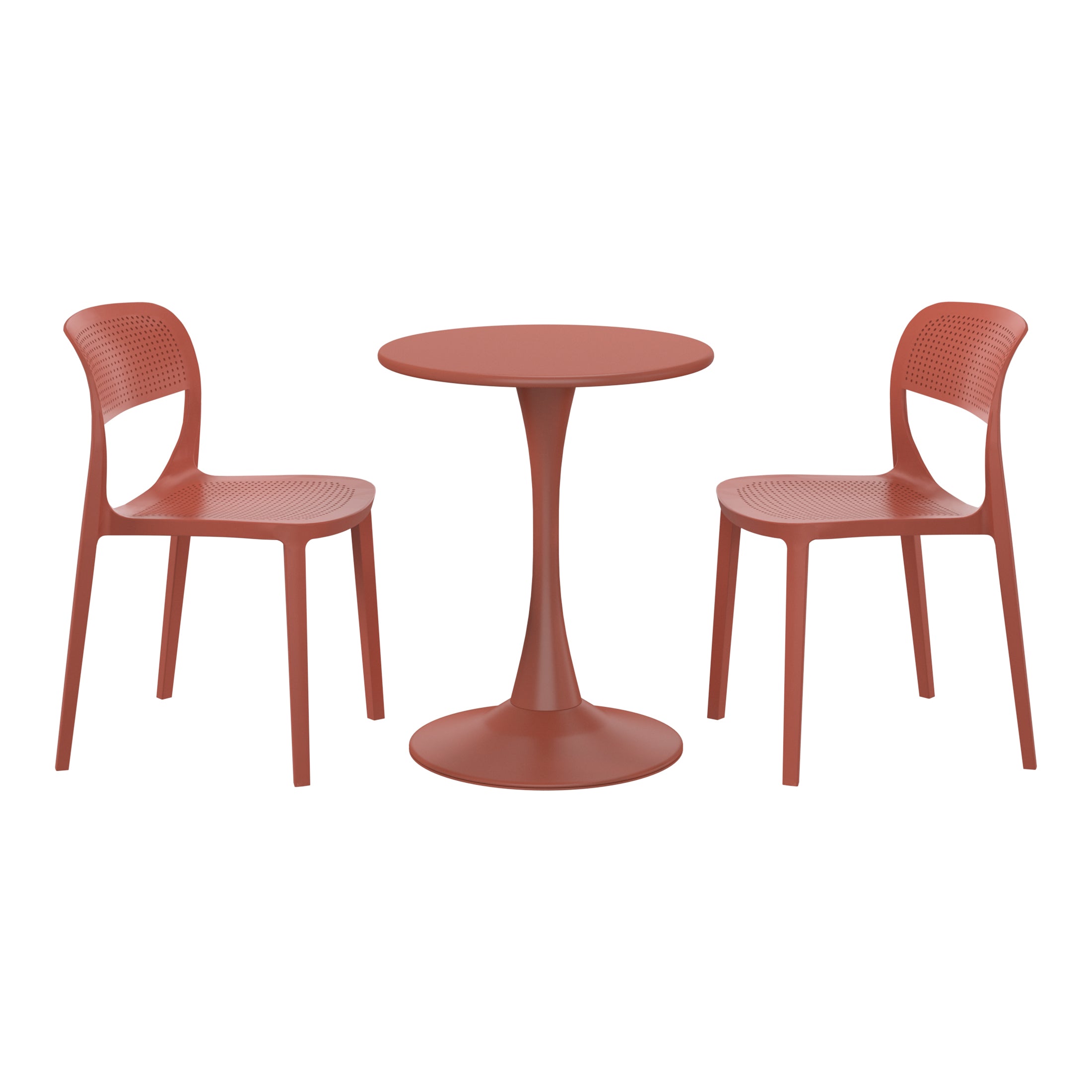 Playa 3-Piece Round Metal Bistro Dining Table Set And Stackable Resin Patio Dining Side Chairs