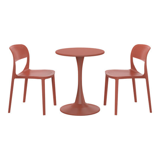 Playa 3-Piece Round Metal Bistro Dining Table Set And Stackable Resin Patio Dining Side Chairs