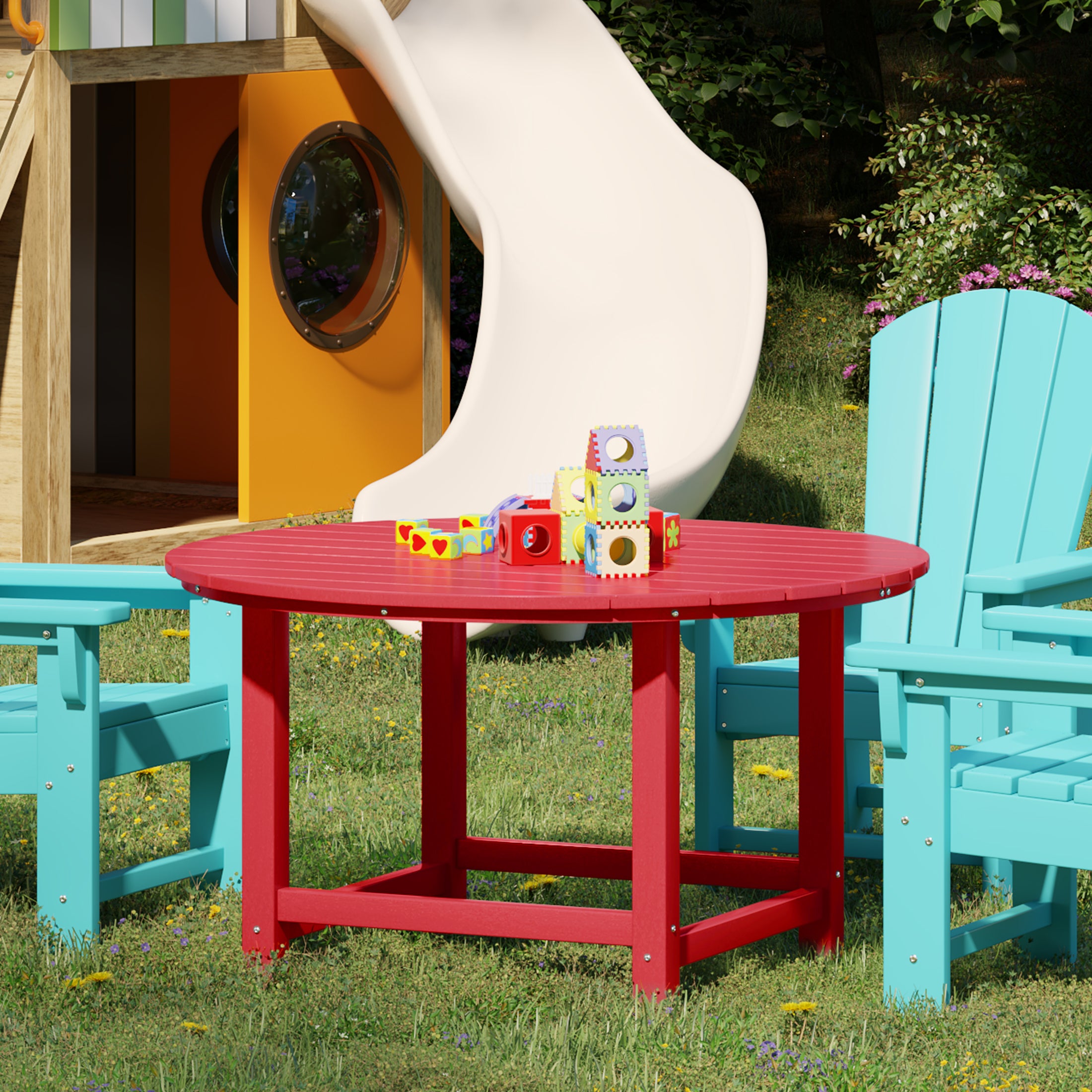 Malibu Kids Outdoor Patio Furniture HDPE 38" Wide Round Dining Table