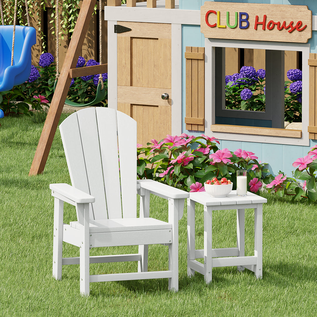 Malibu 2-Piece Kids Outdoor HDPE Adirondack Chair With Square Side Table Set