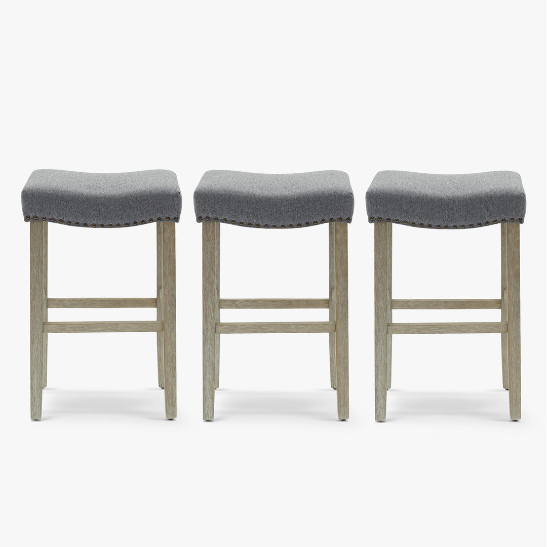 Lenox 29" Upholstered Saddle Seat Antique Gray Counter Stool (Set of 3)