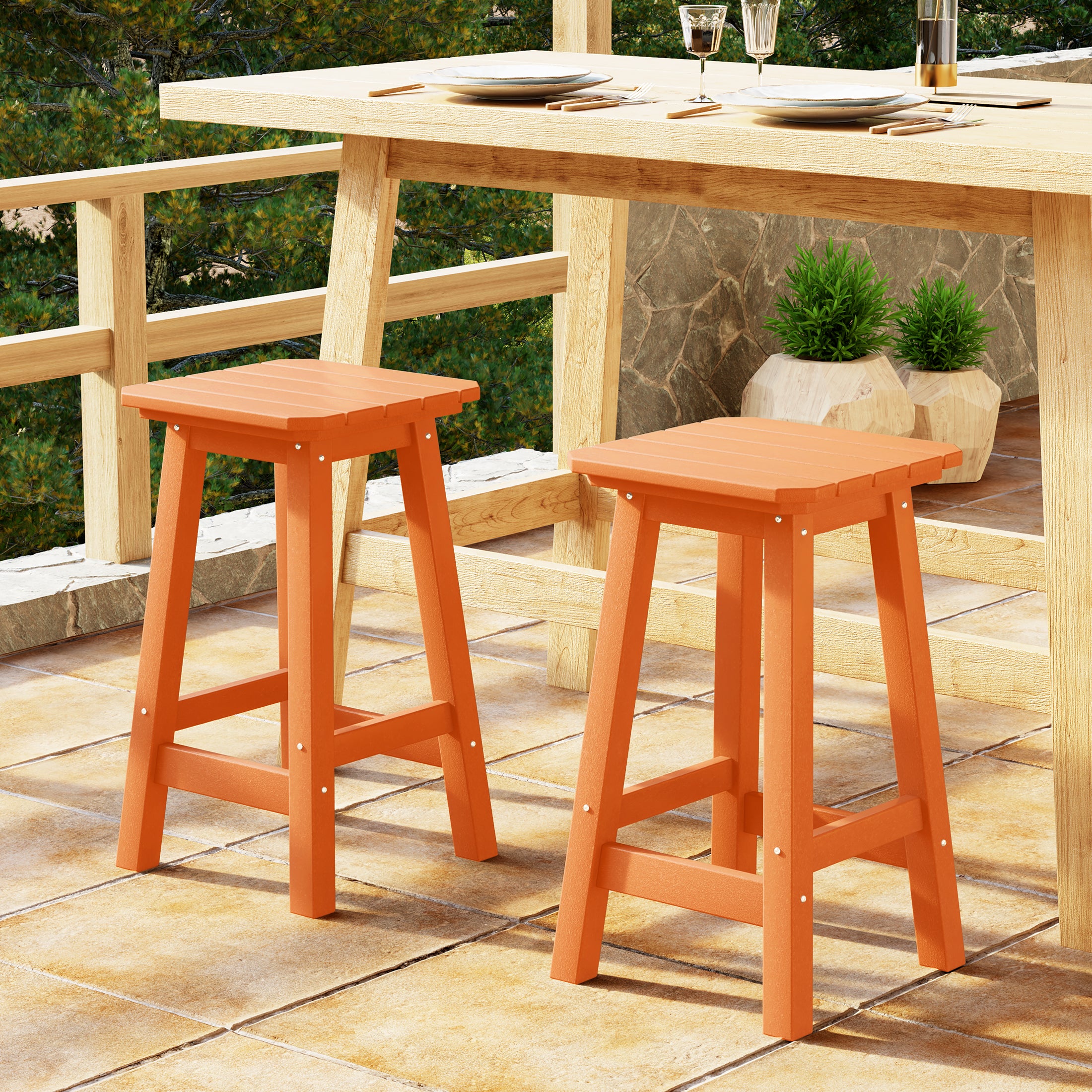 Malibu 24" HDPE Outdoor Patio Counter High Backless Square Bar Stools Set of 2