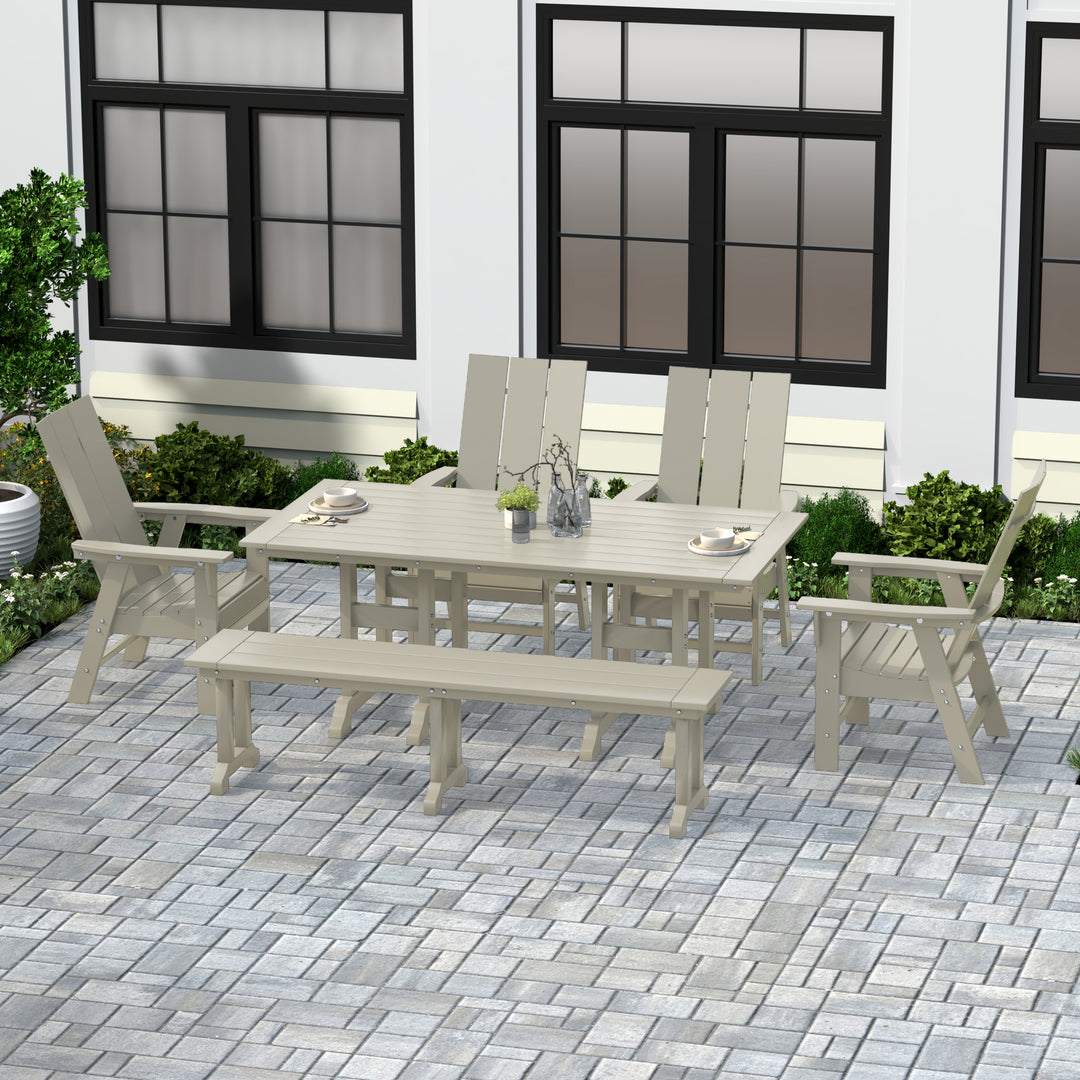 Ashore 6 Piece Outdoor Patio Dining Table and Armchair Dining Bench Set