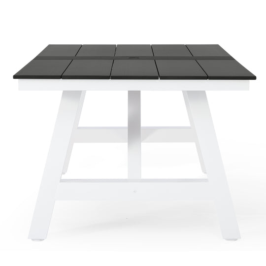 Cape May 90" HDPE Rectangle Outdoor Patio Dining Table With Umbrella Hole and Metal Frame