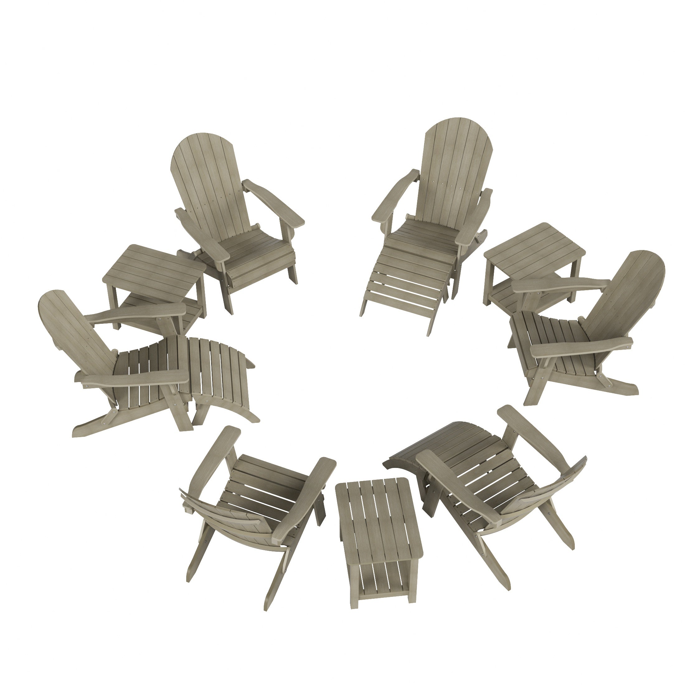 Tuscany 6 Person Folding Adirondack Seashell With Side Table and Folding Ottoman