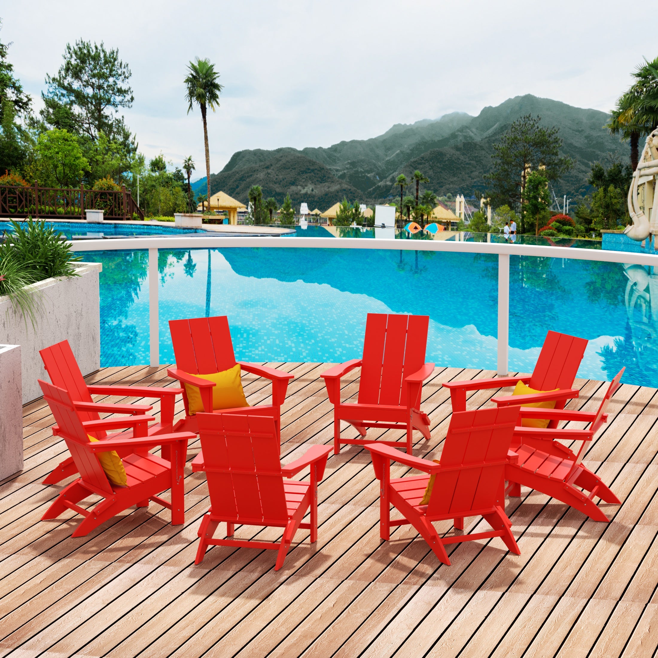 Ashore Modern Poly Folding Adirondack Chair Set (Set of 8)