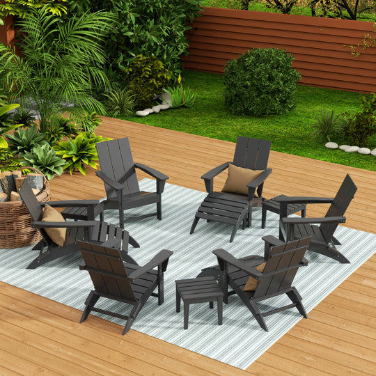 Ashore 12-Piece Modern Poly Folding Adirondack Chair with Ottoman and Side Table