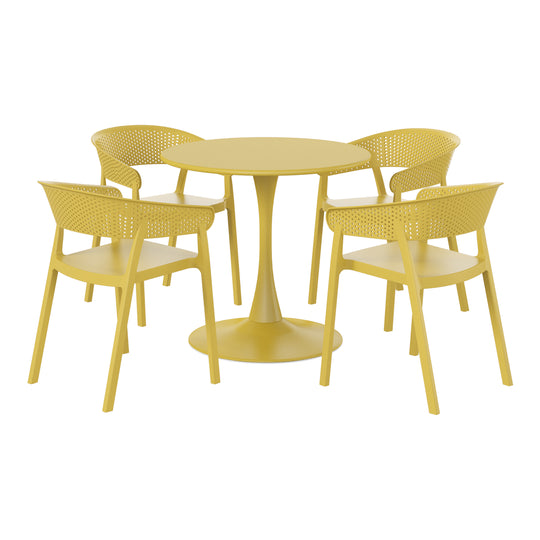 Playa 5-Piece Indoor Outdoor Metal Patio Dining Table Set With Stackable Patio Chairs