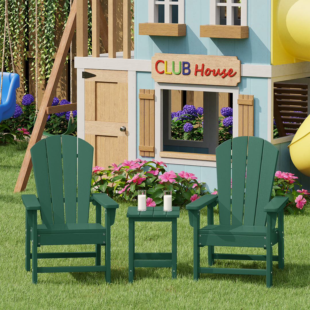 Malibu Kids 3-Piece Outdoor HDPE Adirondack Chairs With Square Side Table Set