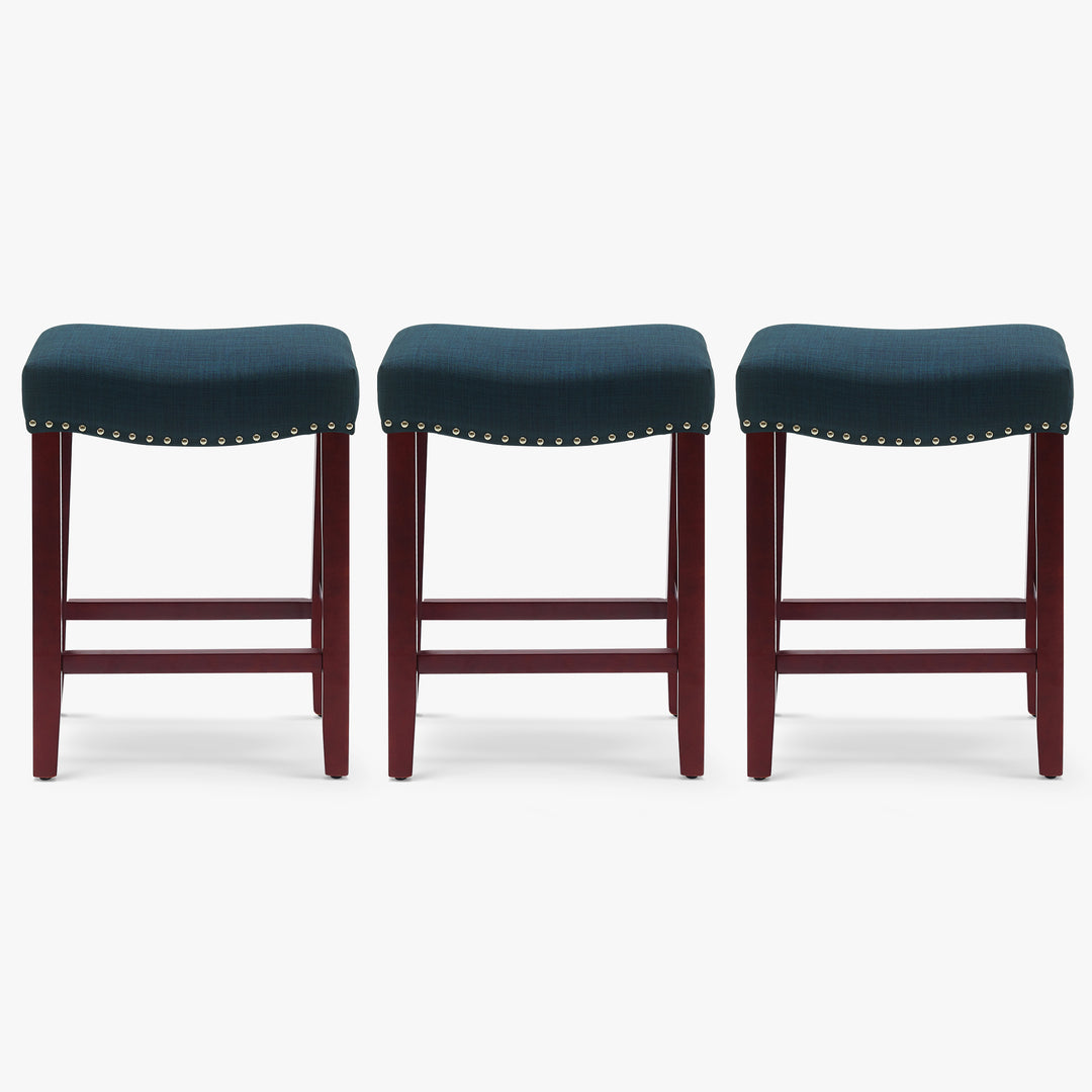 Lenox 24" Upholstered Saddle Seat Cherry Counter Stool (Set of 3)