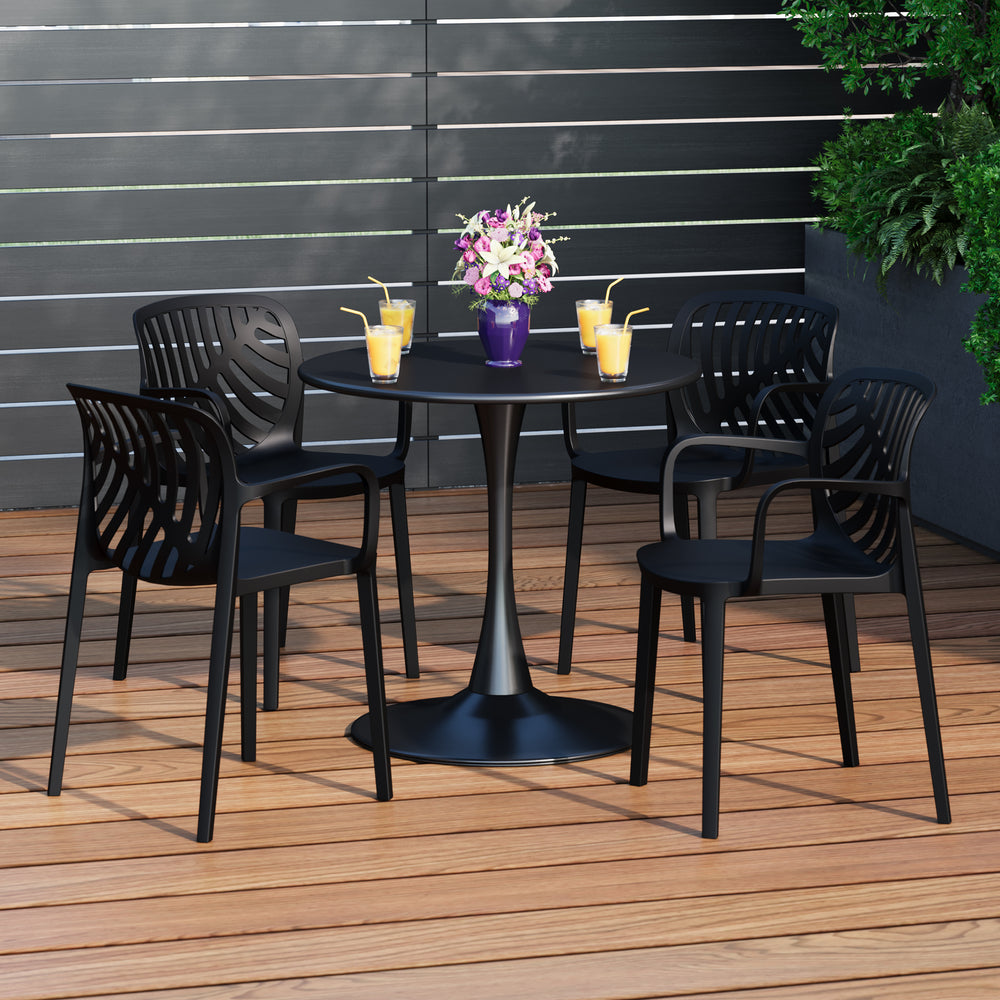 Playa 5-Piece Outdoor Indoor Metal Patio Dining Table Set With Stackable Patio Arm Chairs
