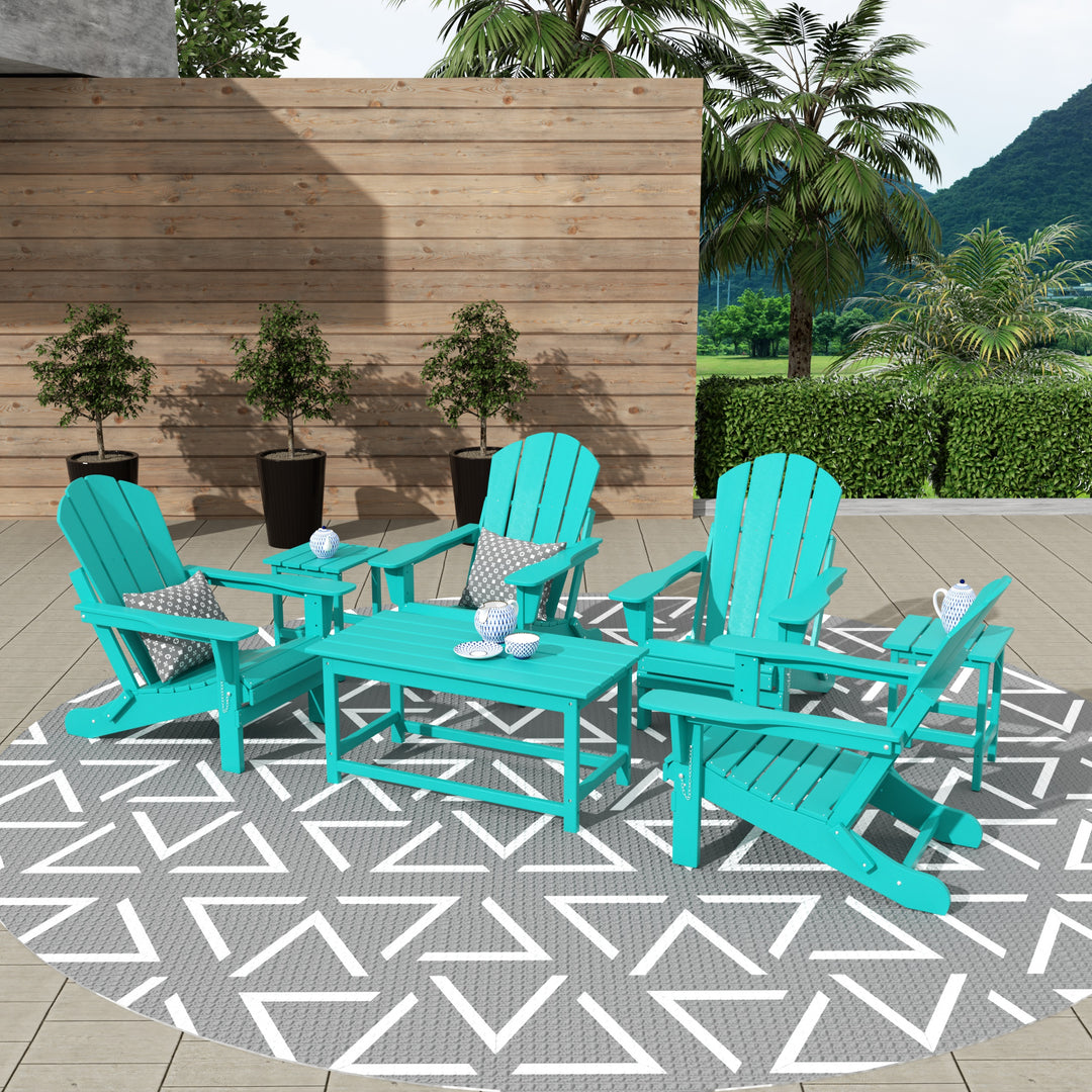 Malibu Westintrends 7-Piece set Outdoor / Patio Adirondack chairs with a Coffee and tWestintrends side tables ( 4 seater )