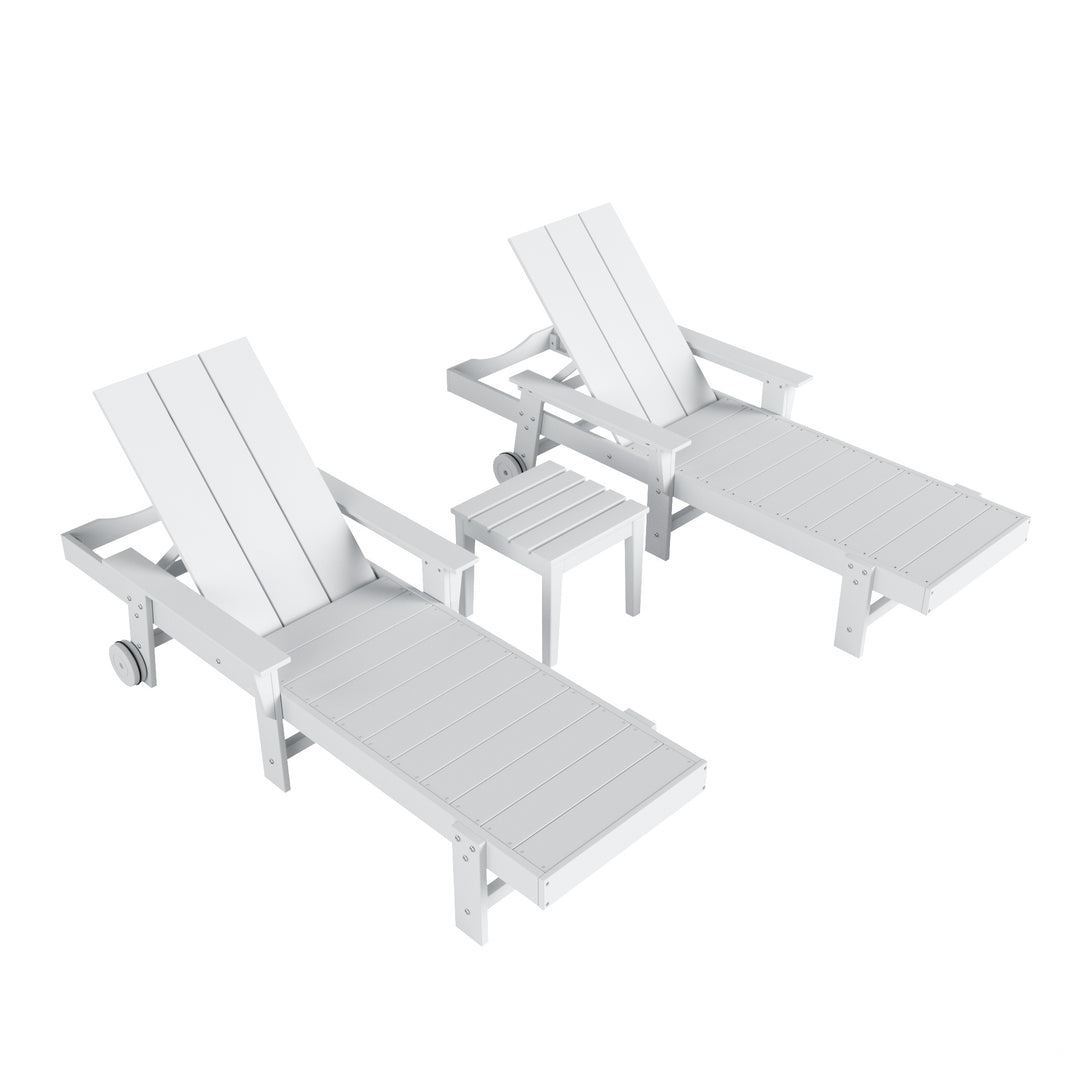 Ashore Modern Poly Reclining Chaise Lounge Set with Side Table