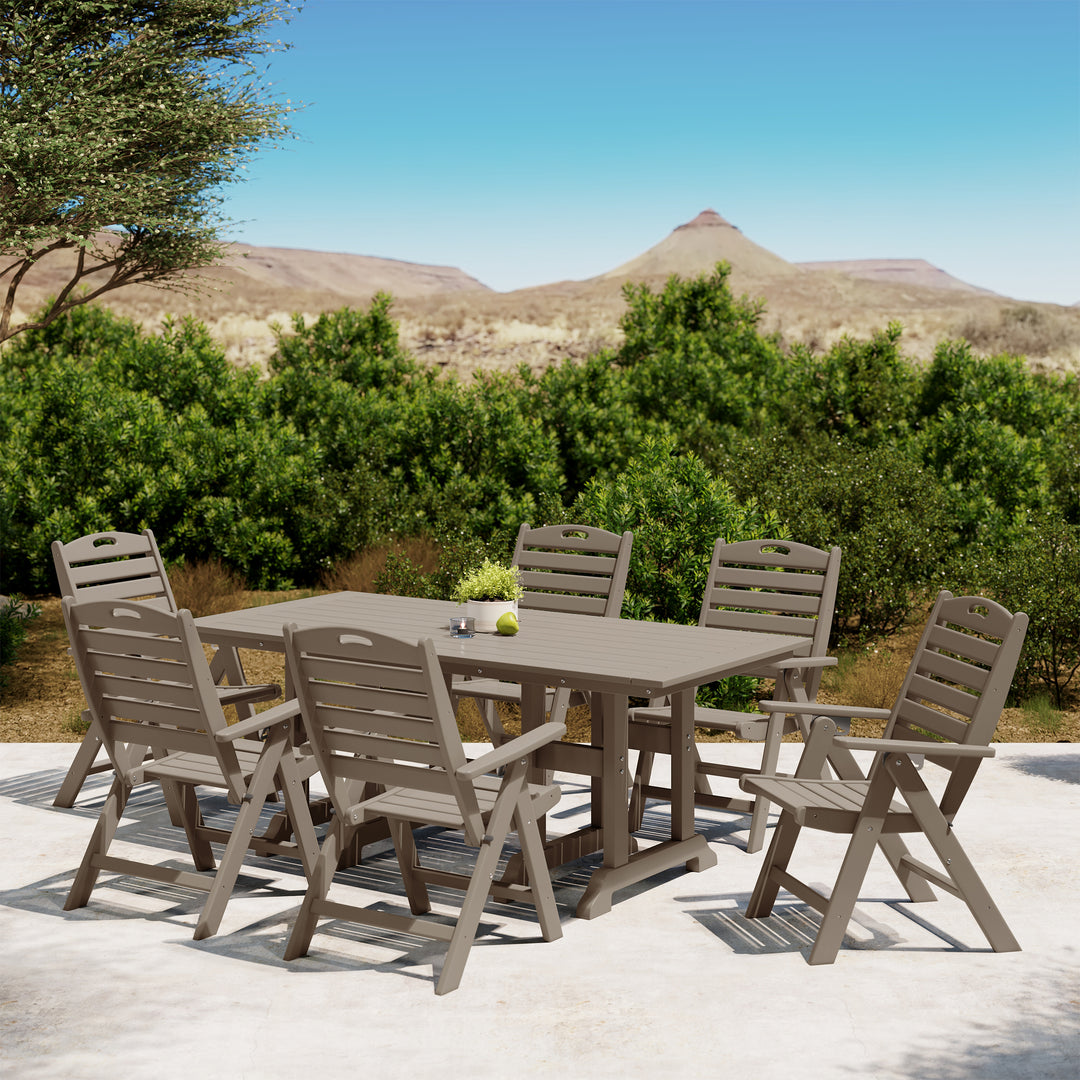 Malibu 7-Piece HDPE Rectangular Patio Dining Table Set with Foldable Chairs