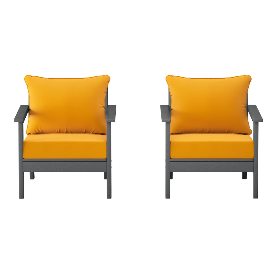 Avalon Outdoor Modern HDPE Patio Club Chairs with Deep Seat Cushions (Set of 2)