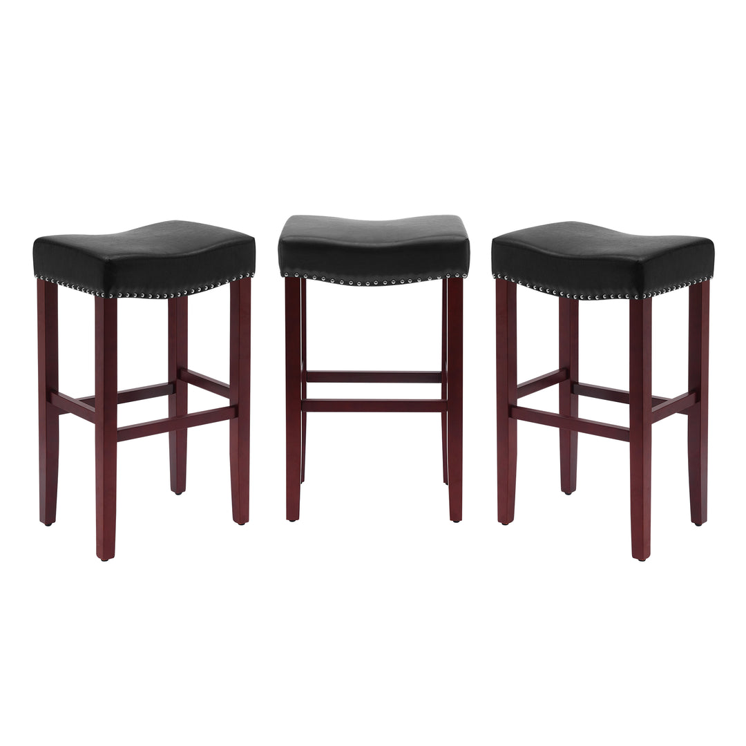 Lenox 29" Upholstered Saddle Seat Cherry Bar Stools (Set of 3)