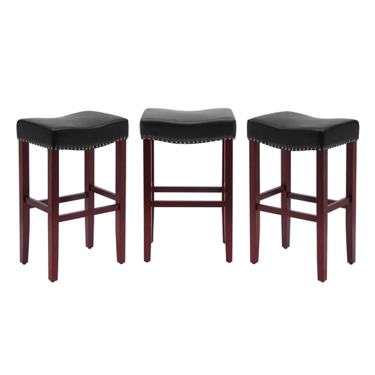 Lenox 29" Upholstered Saddle Seat Cherry Bar Stools (Set of 3)