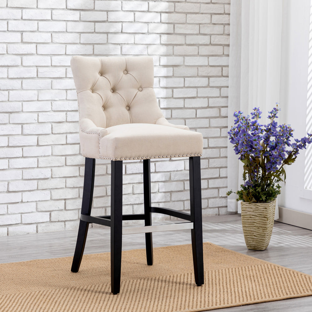 Hayes 29" Upholstered Wood Bar Stool with Tufted Back