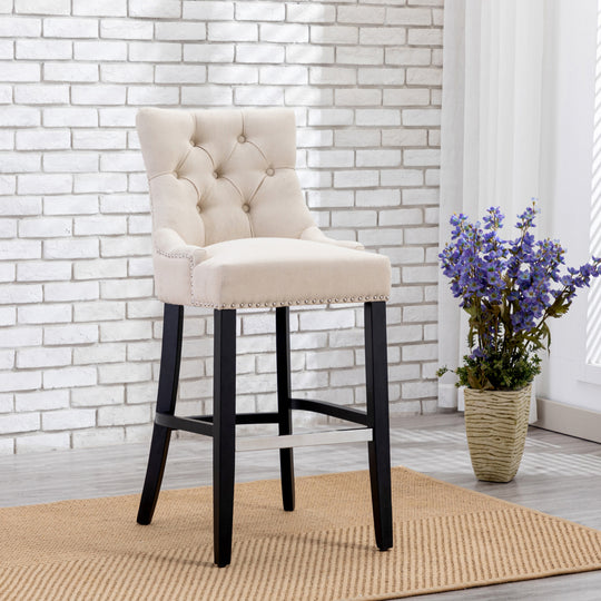 Hayes 29" Upholstered Tufted Wood Bar Stool, Black