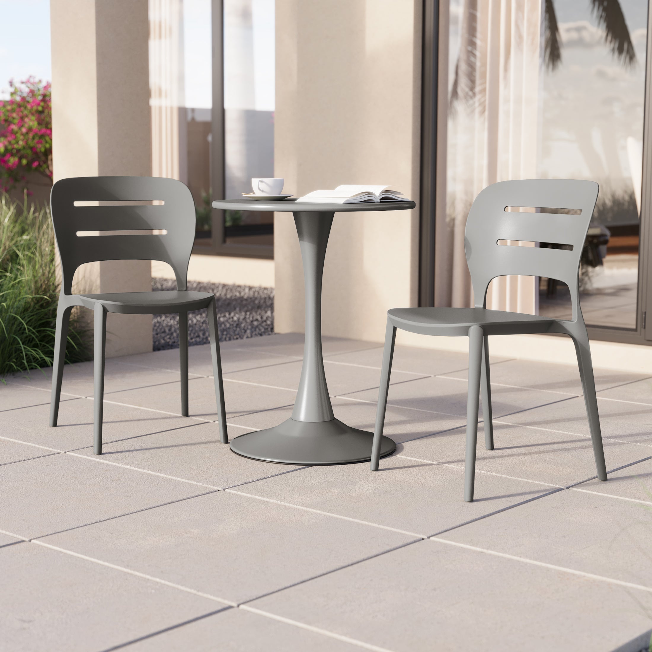 Playa Outdoor Modern Stackable Plastic Patio Dining Side Chairs (Set of 2)