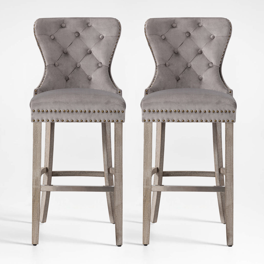 Wordford 29" Tufted Velvet Bar Stool (Set of 2), Antique Gray