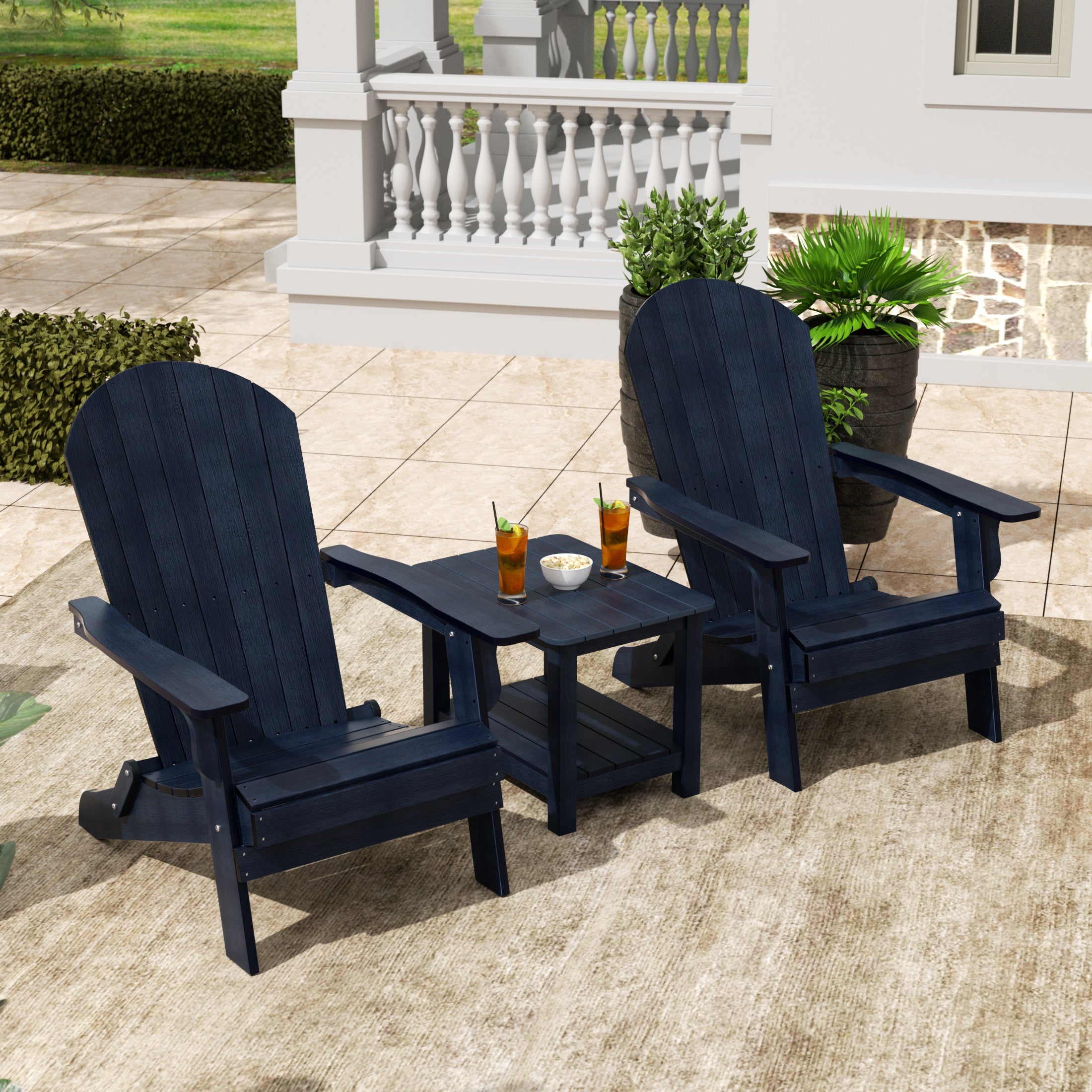 Tuscany 3PC Outdoor Adirondack Seashell Chair Set With Side Table