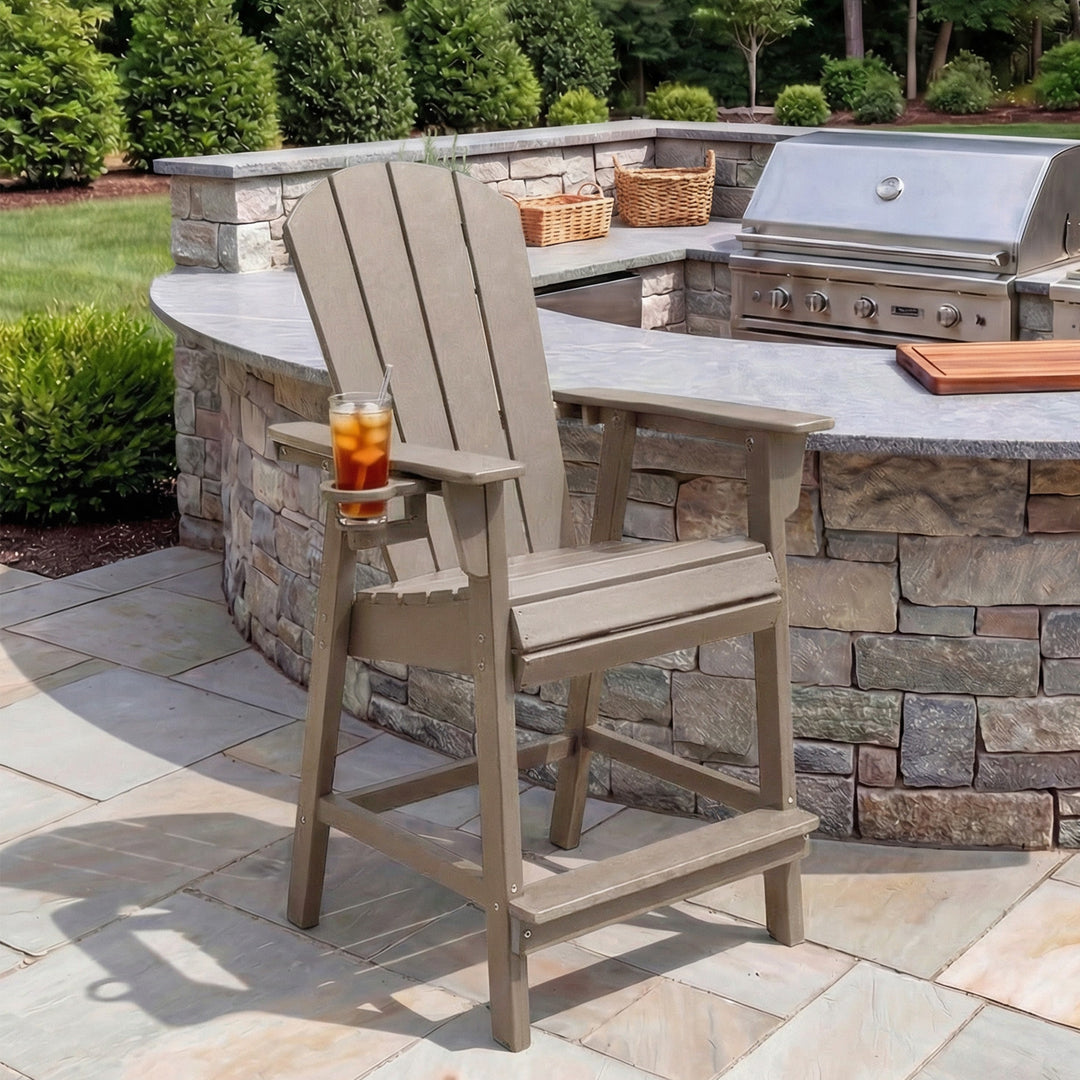 Malibu Outdoor HDPE  Tall Adirondack Counter Height Bar Chair With Cup Holder