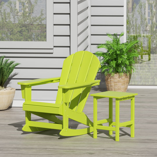 Malibu Outdoor Patio Rocking Adirondack Chairs with Side Table Set