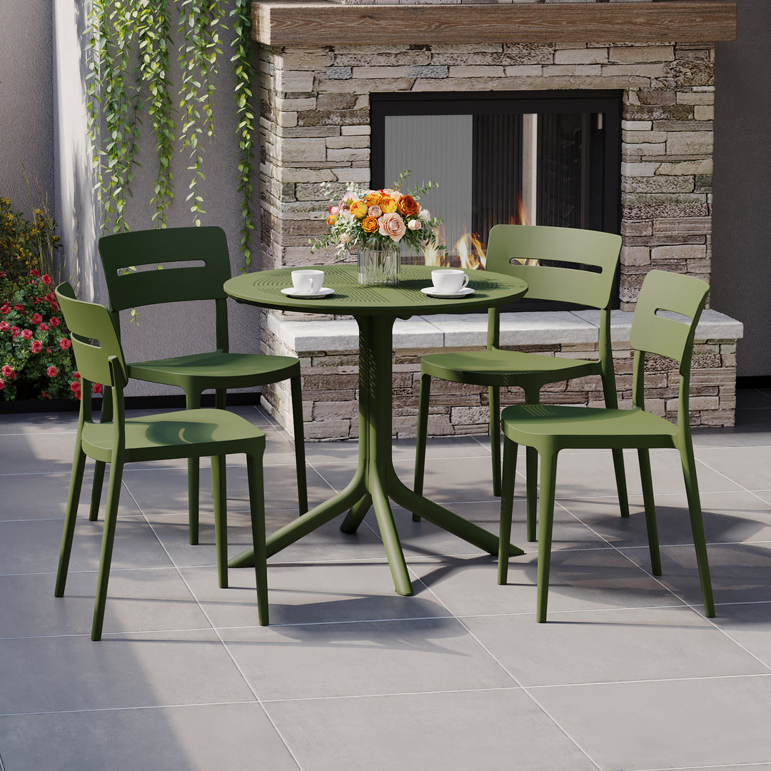 Playa Modern 5-Piece Resin Round Patio Dining Table Set with Stackable Patio Dining Chairs