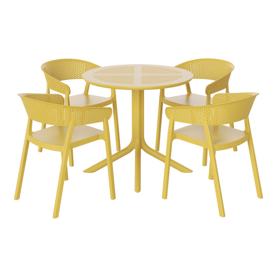 Playa 5-Piece Modern Patio Round Dining Table Set with Stackable Patio Dining Chairs