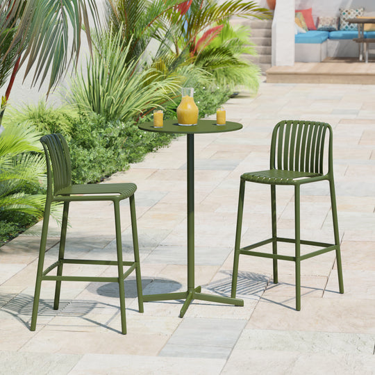 Playa 29.5" Outdoor Modern Polypropylene Plastic Patio Bar Height Stools (Set of 2)