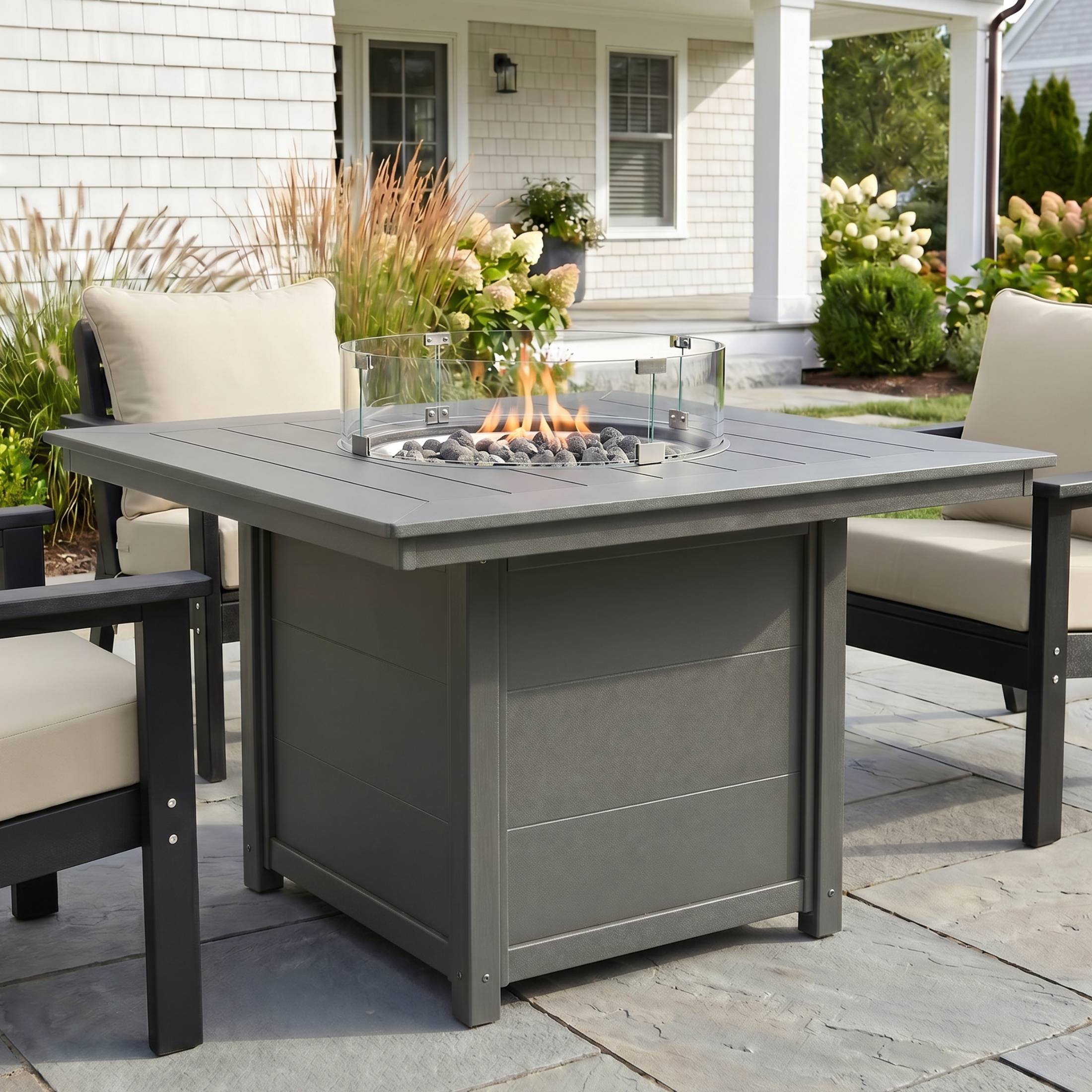 Helios Modern Outdoor Patio Propane 42" Square Fire Pit Table