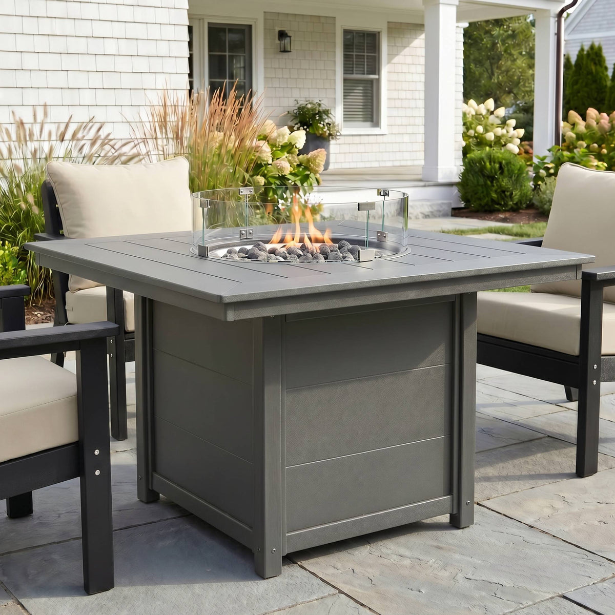 Helios Modern Outdoor Patio Propane 42" Square Fire Pit Table