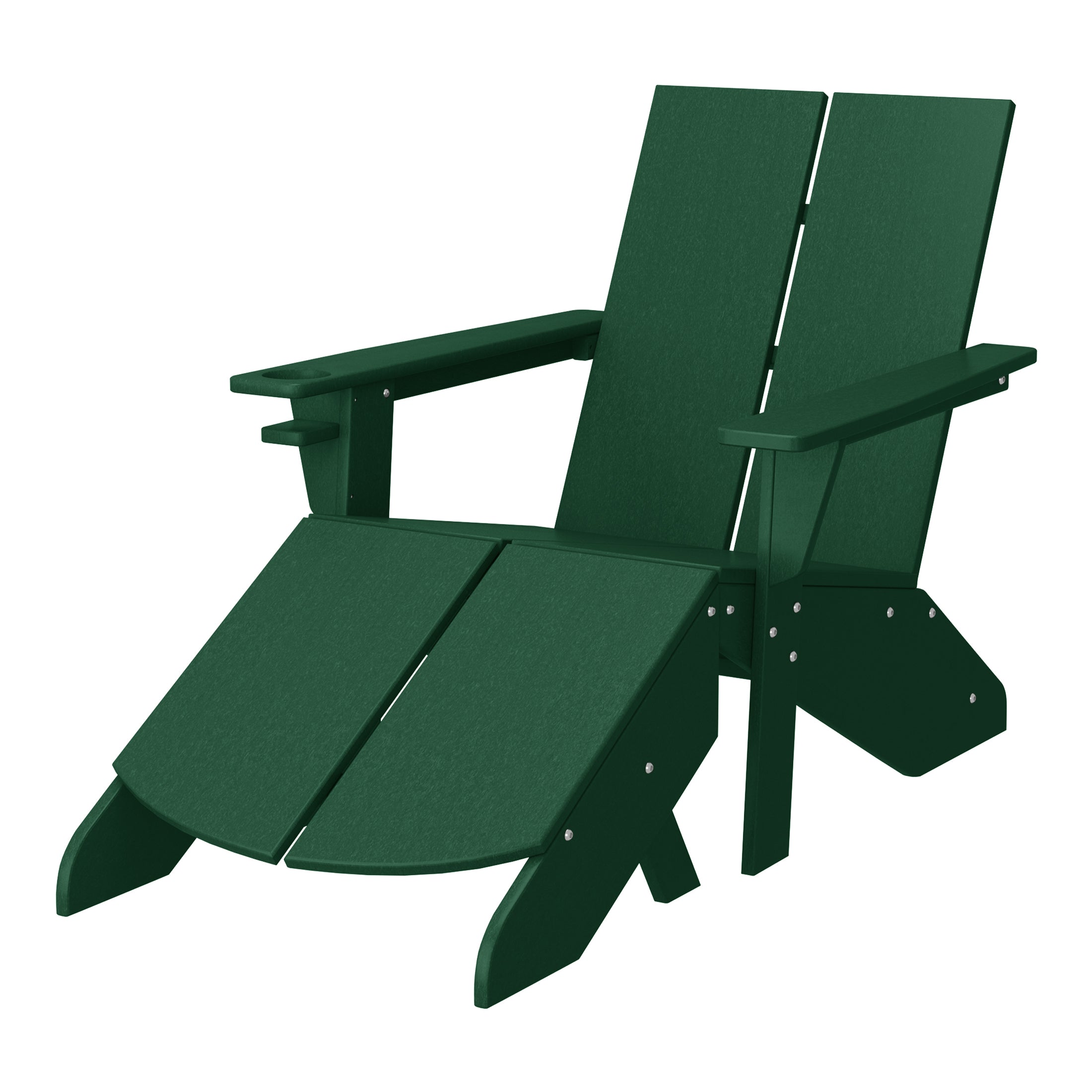 Riviera Outdoor HDPE Modern Adirondack Chair with Folding Patio Ottoman and Cup Holder