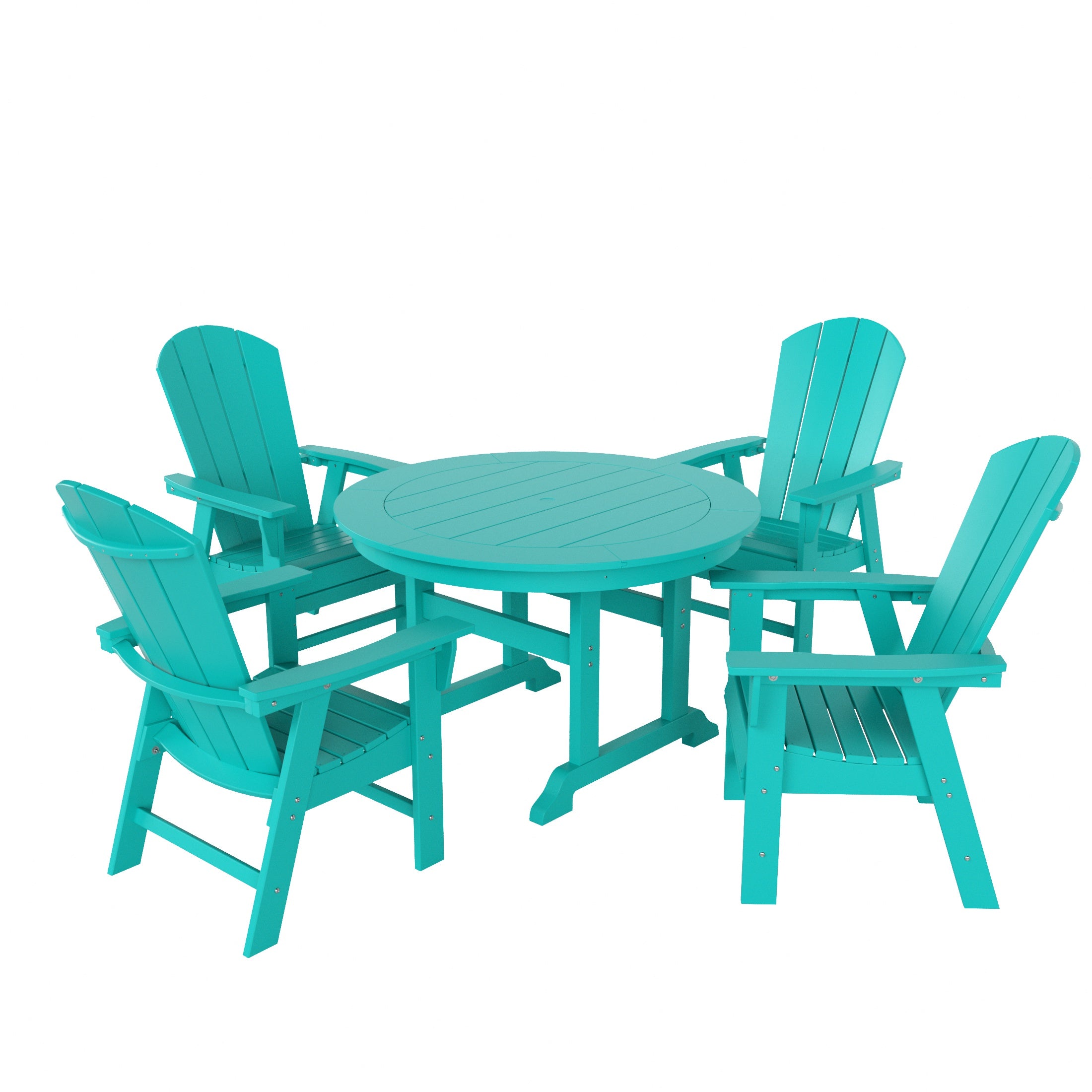 Malibu 5 Piece Outdoor Patio Dining Round Table and Curved Back Armchair Set