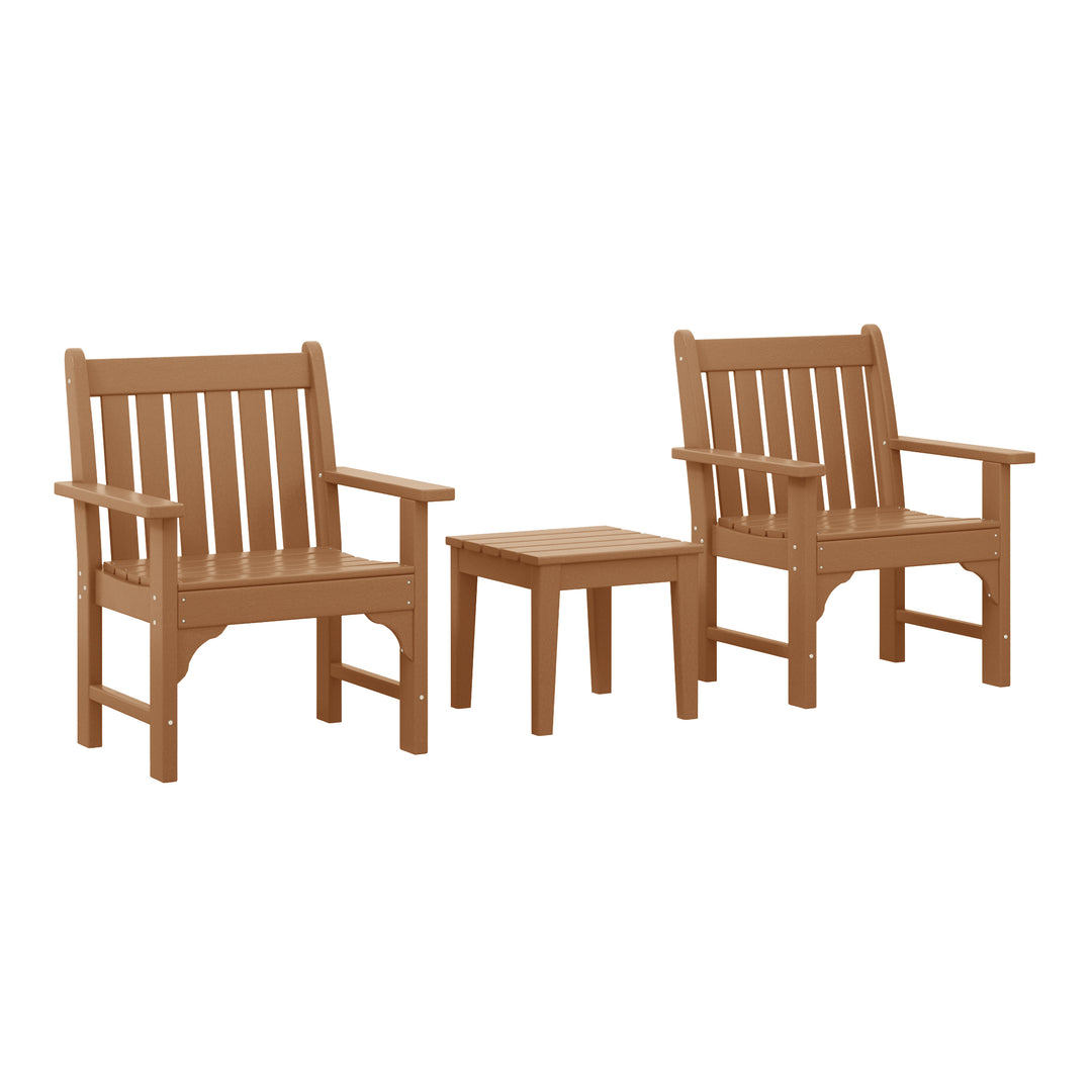 Malibu Outdoor Patio 3-Piece HDPE Adirondack Garden Chairs with Square Adirondack Side Table Set