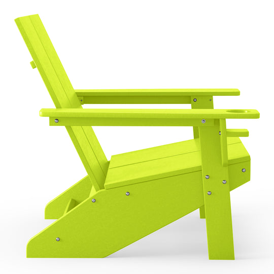 Riviera Outdoor 4-Piece HDPE Modern Adirondack Chairs Set with Folding Patio Ottomans and Cup Holder