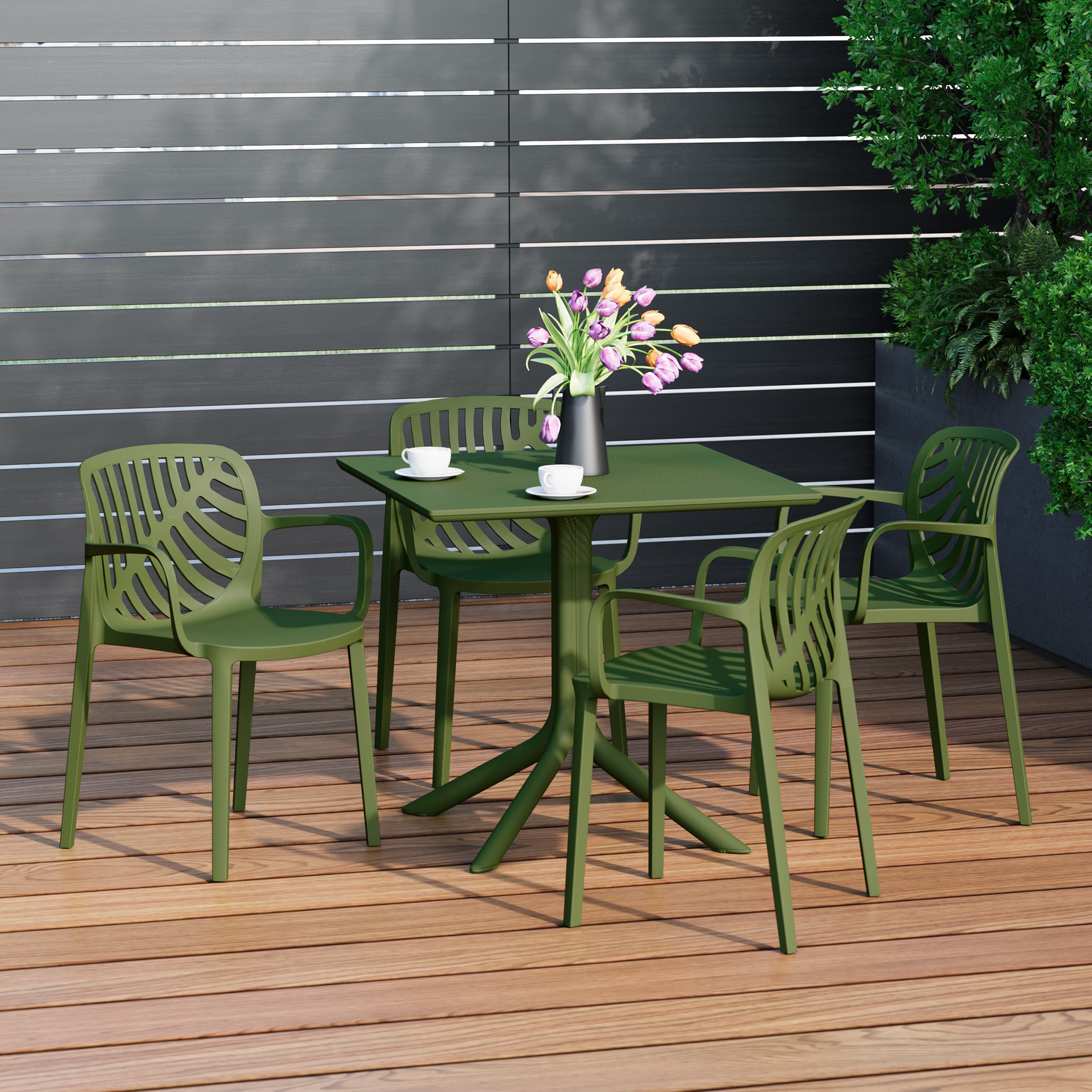 Playa 5-Piece Outdoor Resin Square Patio Dining Table Set with Modern Stackable Patio Dining Chairs