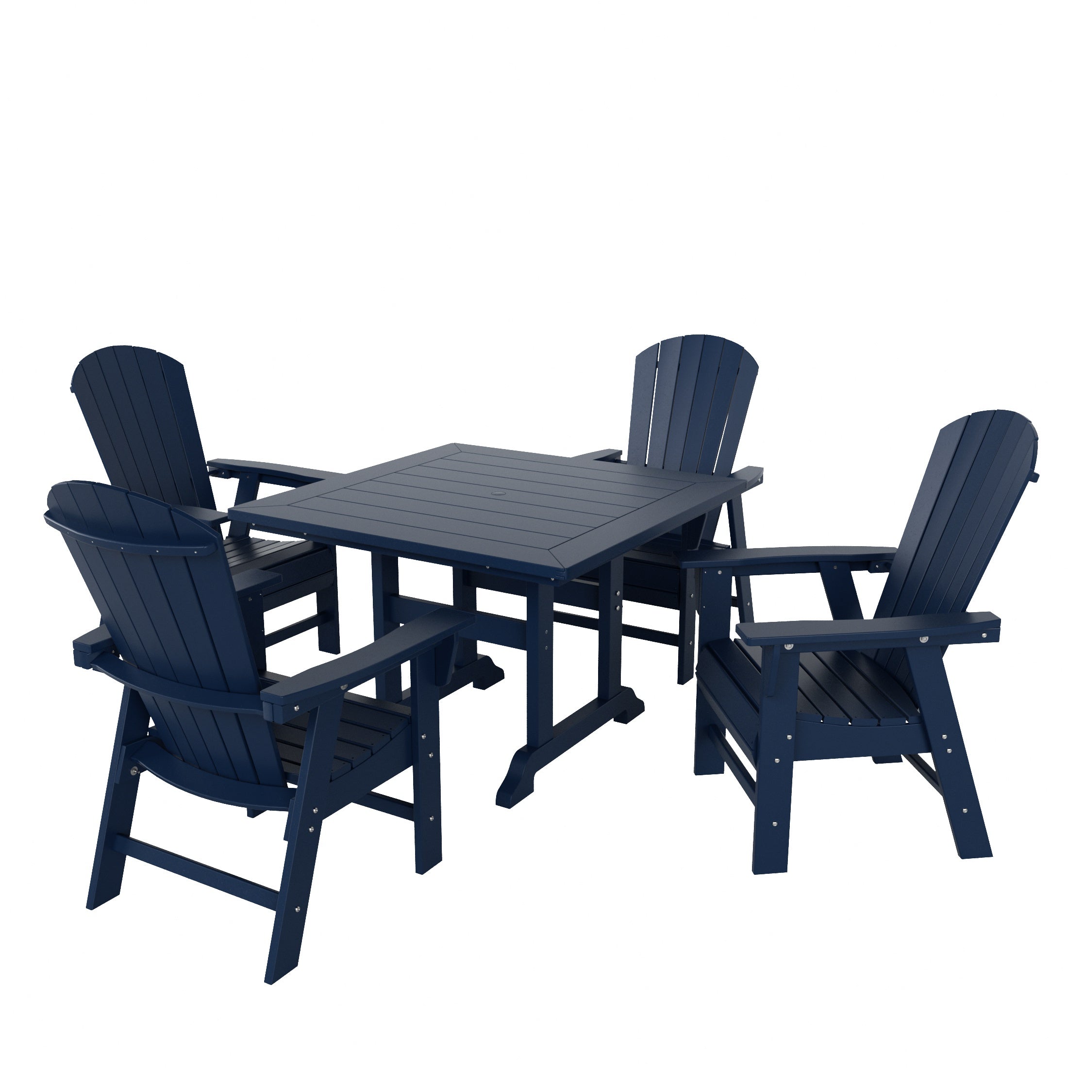 Dylan 5 Piece Outdoor Patio Dining Square Table and Shell Back Armchair Set
