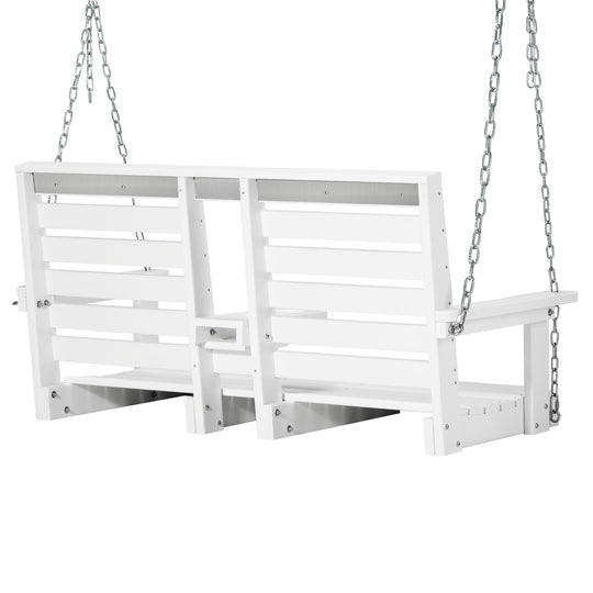 St Charles Outdoor HDPE 54" Front Hanging Porch Swing Bench With Cupholders