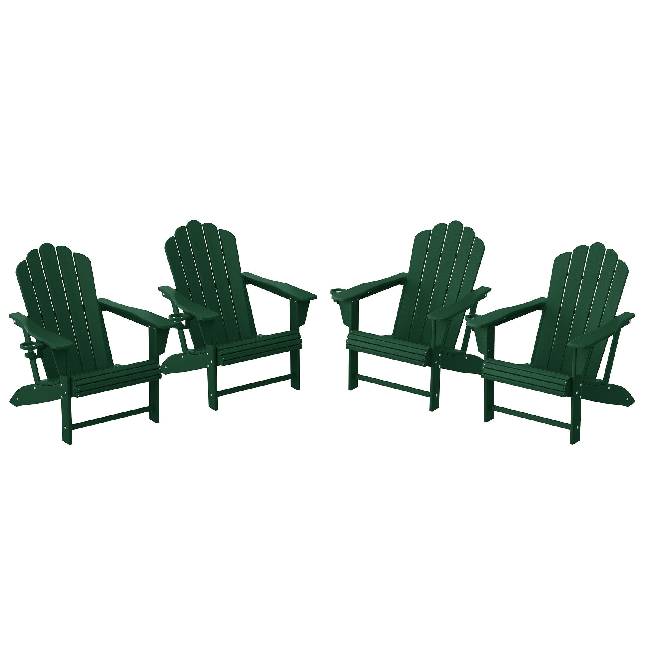 Highland Outdoor Patio HDPE Adirondack Chairs With Cup Holders (Set of 4)