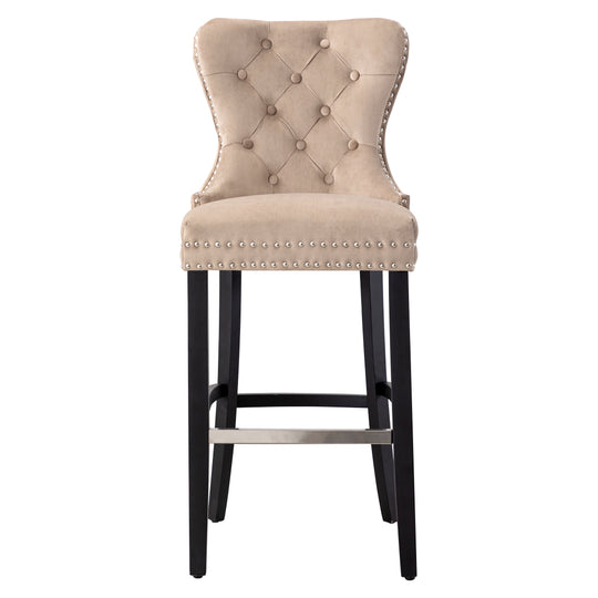 Wordford 29" Tufted Velvet Bar Stool, Black