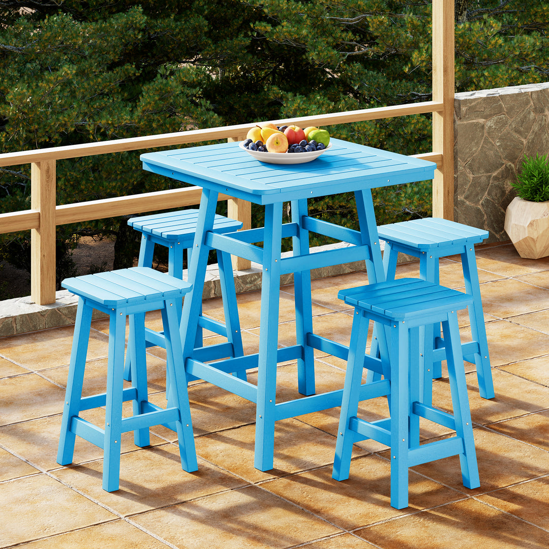 Malibu 5-Piece HDPE Outdoor Patio Dining Bar Bistro Table Set with Counter High Bar Stool