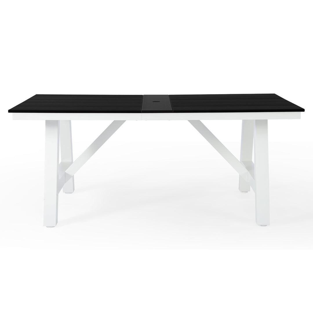 Cape May 72" HDPE Rectangle Outdoor Patio Dining Table With Umbrella Hole and Metal Frame
