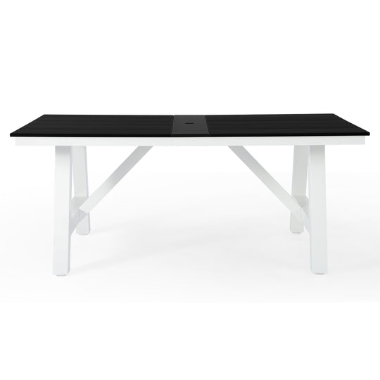 Cape May 72" HDPE Rectangle Outdoor Patio Dining Table With Umbrella Hole and Metal Frame